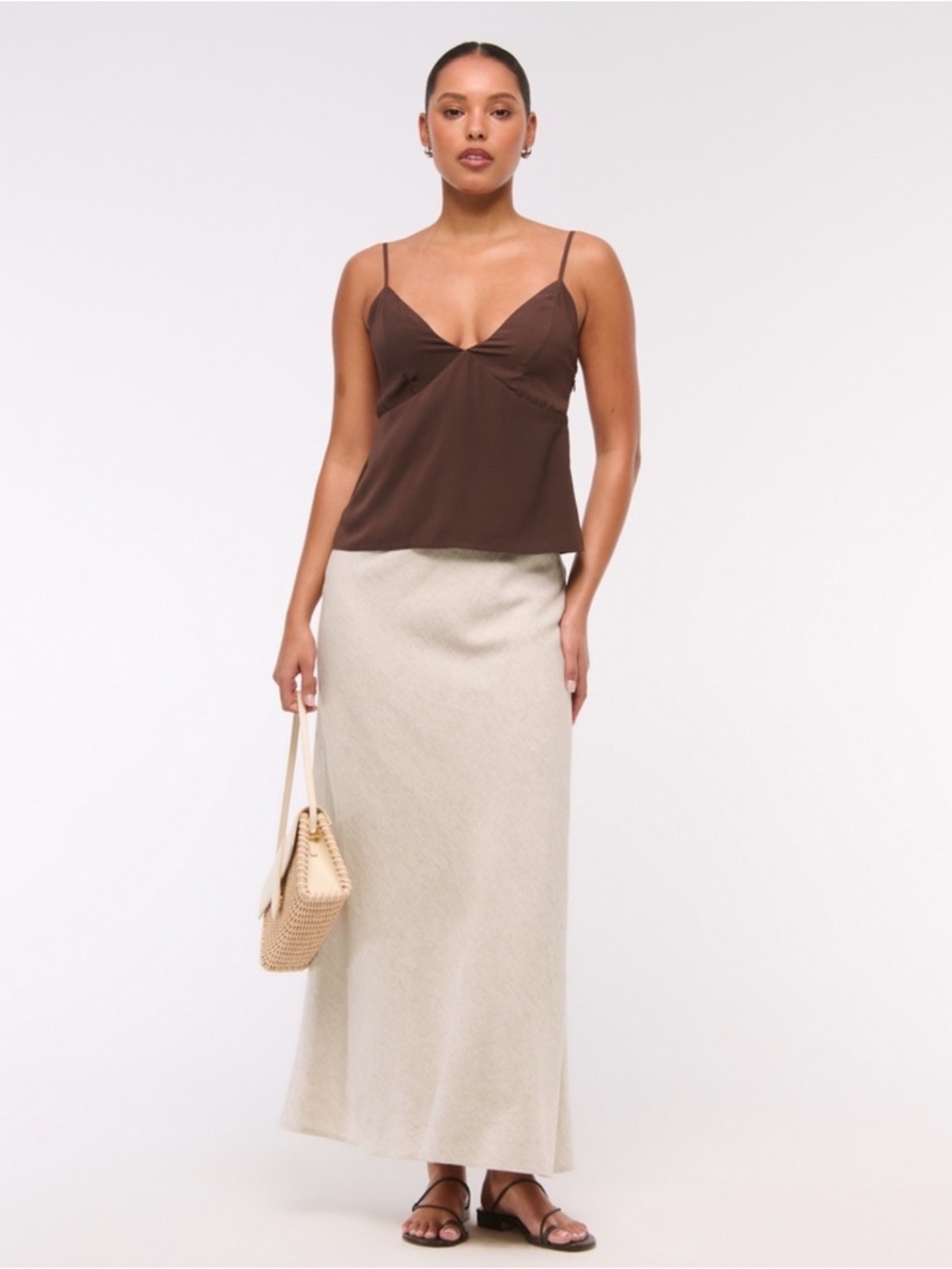 Abercrombie Mid-Rise Linen Blend Maxi Skirt